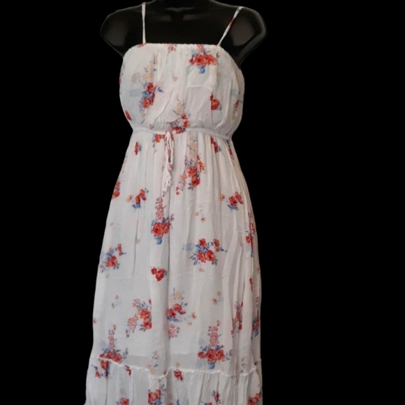 Blue Rain White Dress with Spaghetti Straps, Floral Pattern throughout sz Small - Picture 1 of 10